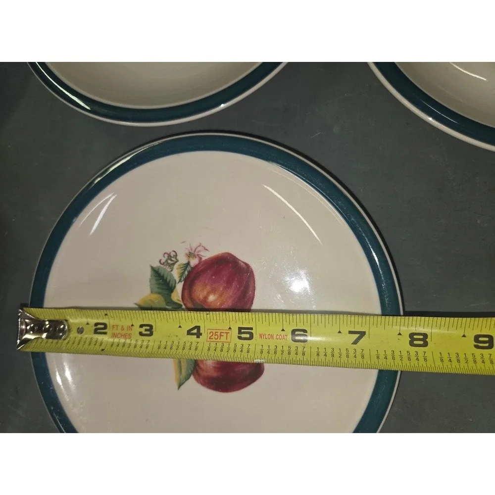 China Pearl Casuals Apple Salad Plates Set of 10 Cream Green Rim 7.5 Inch